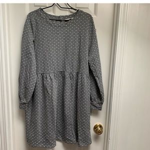 LOFT Grey Dots Long Sleeve Dress Sz XL